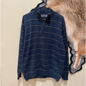 Vintage Oscar De La Renta Mens‎ Large 1/4 Zip Mock Neck Stiped Sweater Old Money